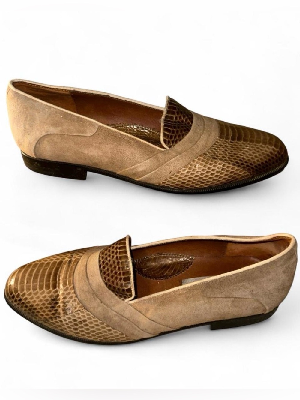 Stacey Adams Tan Suede & Brown genuine snake Slip-On Loafers